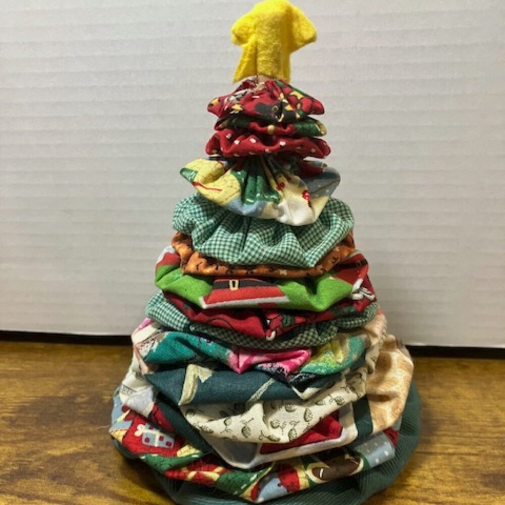 Vintage Handmade Fabric Christmas Tree 7"‎ Multicolored